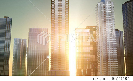 Business skyscrapers at sunset reflected Business skyscrapers at sunset reflected 46774504