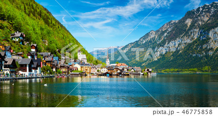 Panorama of Hallstatt village and Hallstatter See, Austria Panorama of Hallstatt village and Hallstatter See, Austria 46775858