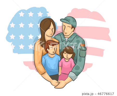 Military Family Kids Heart Flag Illustration 46776617