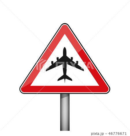 triangular red road sign with air plane 46776671