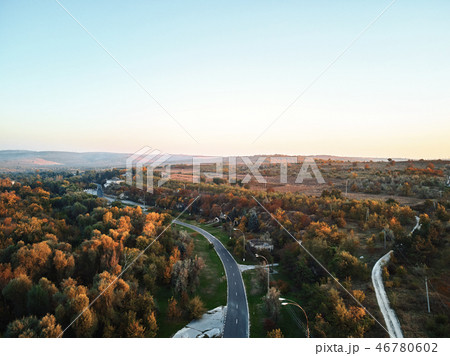 Roads of Moldova at sunset in autumn season 46780602