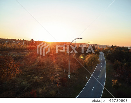 Roads of Moldova at sunset in autumn season 46780603