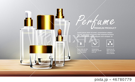 Cosmetic Glass Packaging Vector. Spa, Makeup. Soft Spray. Perfume, Essence. Facial Lotion. Bottle 46780779