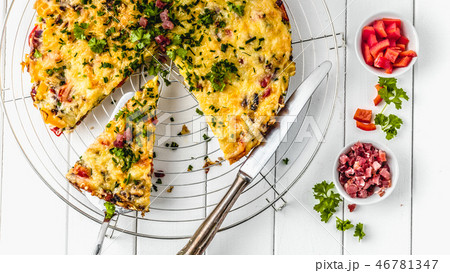 Healthy breakfast food, Stuffed egg omelette  46781347