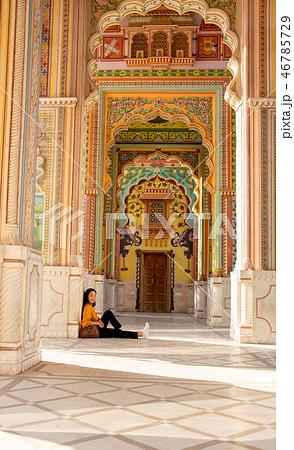 asian woman trourist at Patrika gate jawahar Circle in Jaipur, Rajasthan India. 46785729