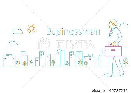 3色の線画のオフィス街にスーツの男性　全身 46787255
