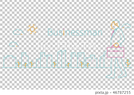 3色の線画のオフィス街にスーツの男性　全身 46787255