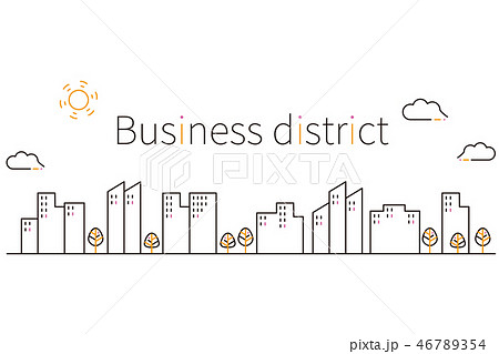 3色の線画のオフィス街 黒基調 46789354