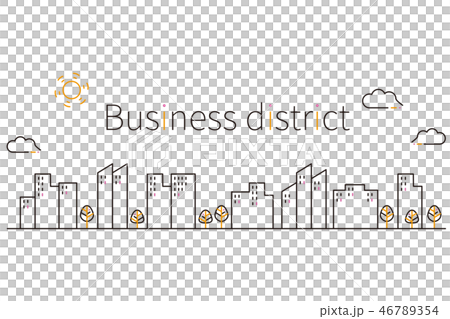 3色の線画のオフィス街 黒基調 46789354