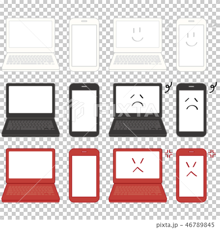 パソコンとスマートフォン　白黒赤　顔付き 46789845