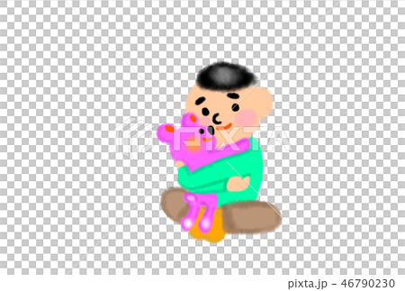 男の子とぬいぐるみのほのぼのハグ。 男の子とぬいぐるみのほのぼのハグ。 46790230