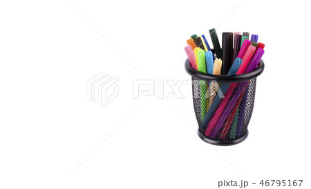 Set of felt-tip pens of different colors in holder isolated Set of felt-tip pens of different colors in holder isolated 46795167