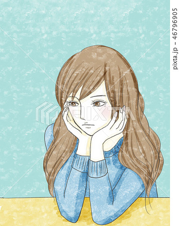 物憂げな女性　グリーン 46796905