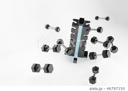 3D rendering. Set of isolated dumbbells for sport on a white background folded on a special black 46797150