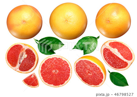 Grapefruit whole and sliced, leaves, top, paths Grapefruit whole and sliced, leaves, top, paths 46798527