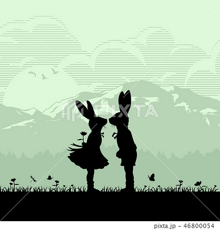 Silhouette of loving couple bunnies 46800054