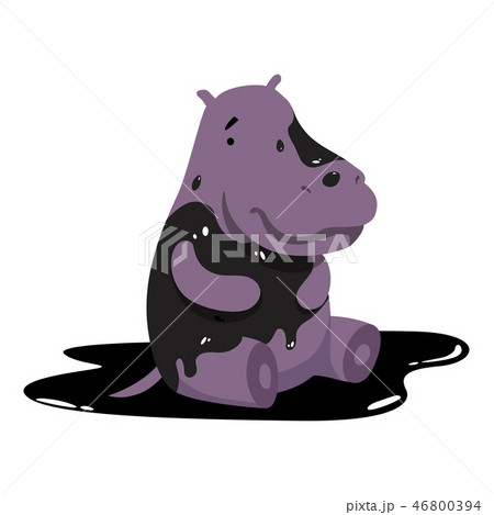 Hippo in oil stains, global environmental problem, ecological disaster vector Illustration on a Hippo in oil stains, global environmental problem, ecological disaster vector Illustration on a 46800394