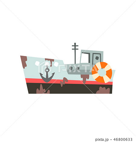 Fishing vessel, industrial trawler for seafood production, vintage marine ship vector Illustration 46800633