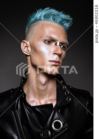 Profile of a handsome man with blue hair 46802016