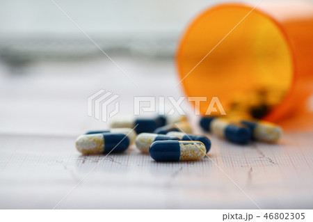 The capsule pill in a blister pack lies The capsule pill in a blister pack lies 46802305