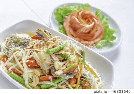 Papaya salad with crabas background or wallpaper. Papaya salad with crabas background or wallpaper. 46803646