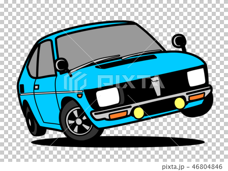 レトロな軽自動車 ジャンプ 水色 自動車イラストのイラスト素材