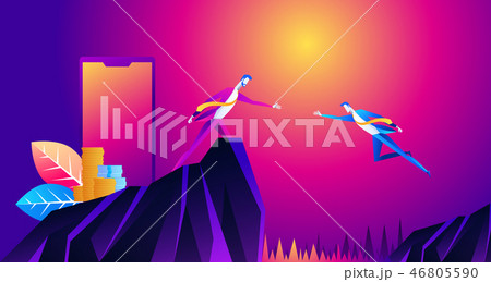 illustration of big hand help businessman jump to goal at cliff business teamwork concept 46805590