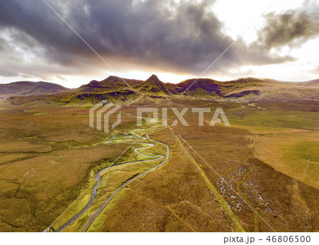 Aerial view of the River Lealt and Single track at Loch Cuithir and Sgurr a Mhadaidh Ruadh - Hill of 46806500
