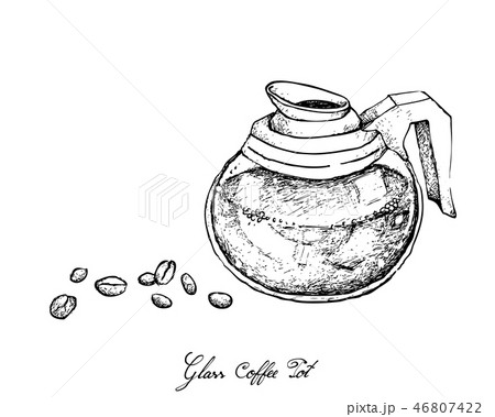 Hand Drawn of Glass Pot with Coffee Beans 46807422