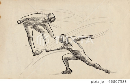 Fencing - An hand drawn illustration. Fencing - An hand drawn illustration. 46807583
