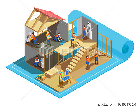 Construction Workers Isometric Composition Construction Workers Isometric Composition 46808014