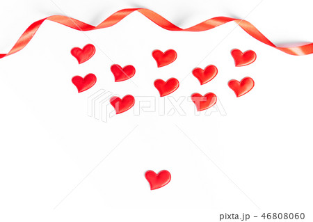 Red heart ribbon white isolated white background Red heart ribbon white isolated white background 46808060