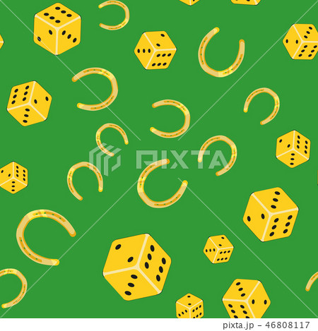Horseshoes and dice on a green background Horseshoes and dice on a green background 46808117