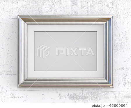 Silver Frame on white concrete wall. 46809864