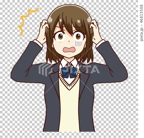 女子 生徒 制服 ブレザー 頭を抱える 女子高生 学生のイラスト素材