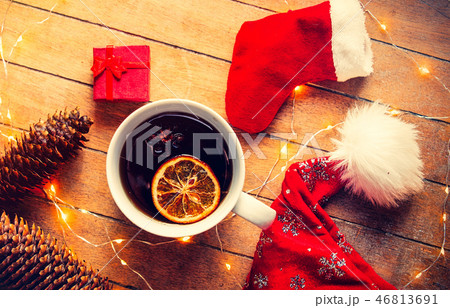 Christmas cup of tea and fairy ligths 46813691