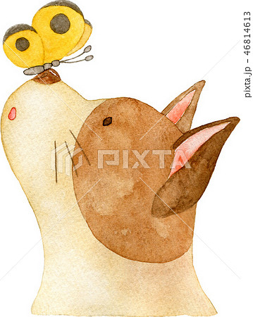 犬の鼻に止まる蝶々のイラスト素材