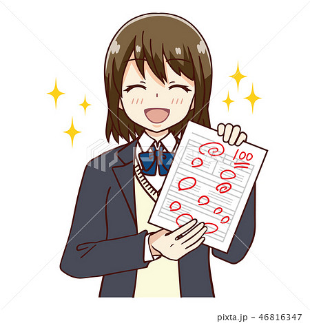 女子 学生 テスト 100点のイラスト素材