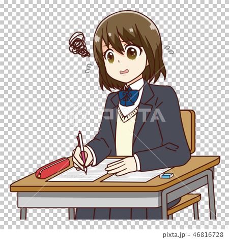 女子 学生 テスト 苦戦のイラスト素材