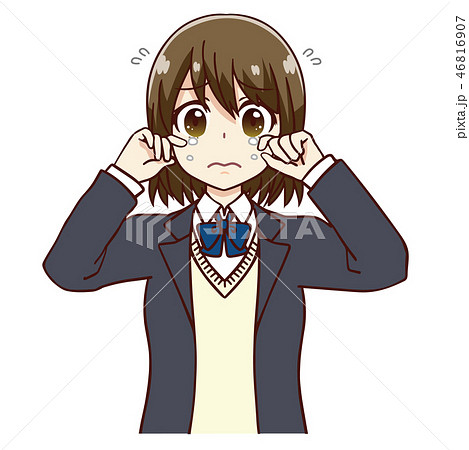 女子 学生 涙 泣くのイラスト素材