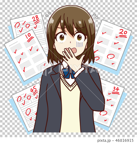 女子 学生 テスト 赤点のイラスト素材