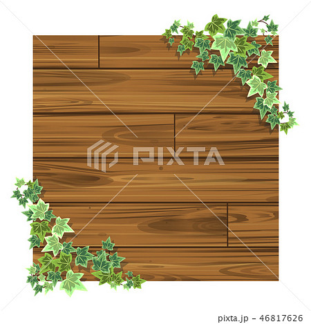 木の板とアイビーのナチュラルフレーム 03のイラスト素材