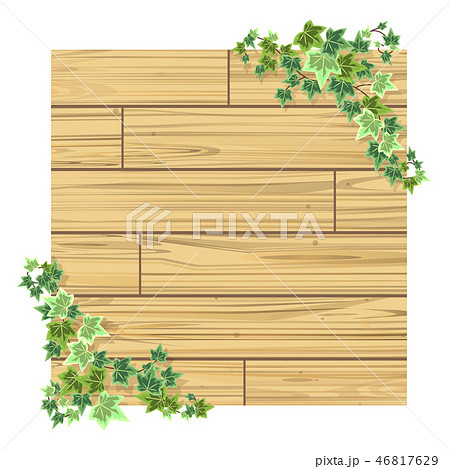 木の板とアイビーのナチュラルフレーム 06のイラスト素材