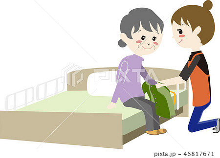 介護　ヘルパー　更衣介助　高齢者　 46817671