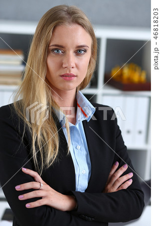 Beautiful smiling businesswoman portrait at workplace Beautiful smiling businesswoman portrait at workplace 46818203