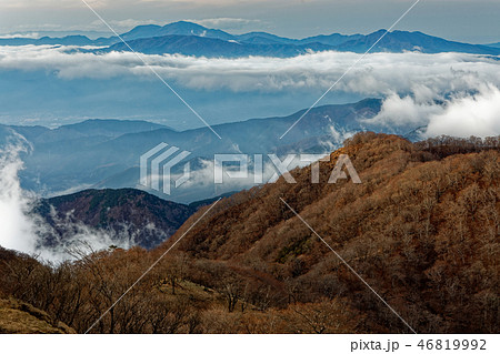丹沢・塔ノ岳から見る雲湧く鍋割山稜と箱根連山 46819992