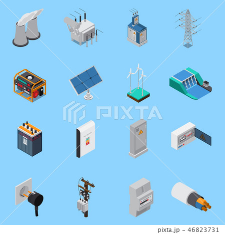 Electricity Isometric Icons Set Electricity Isometric Icons Set 46823731