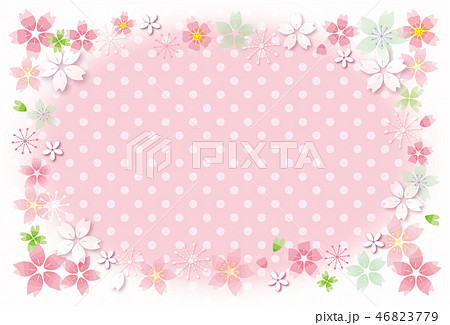 桜のフレーム ポストカード 背景素材 ピンク ドット柄のイラスト素材
