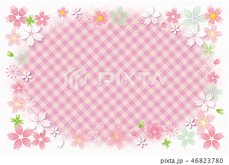 桜のフレーム ポストカード 背景素材 ピンク チェック柄のイラスト素材