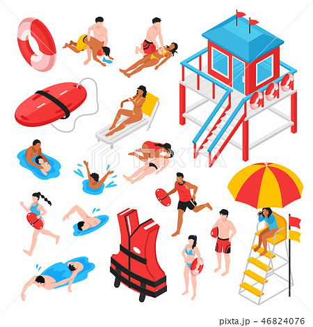 Beach Lifeguard Isometric Set Beach Lifeguard Isometric Set 46824076